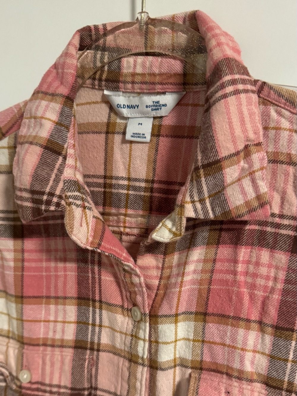 Old Navy Pink Plaid Boyfriend Button-Down Shirt